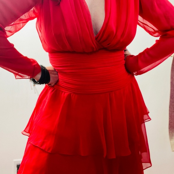 Vintage Miss Elliette Red Organza Ruffle Midi Dress - Picture 5 of 16